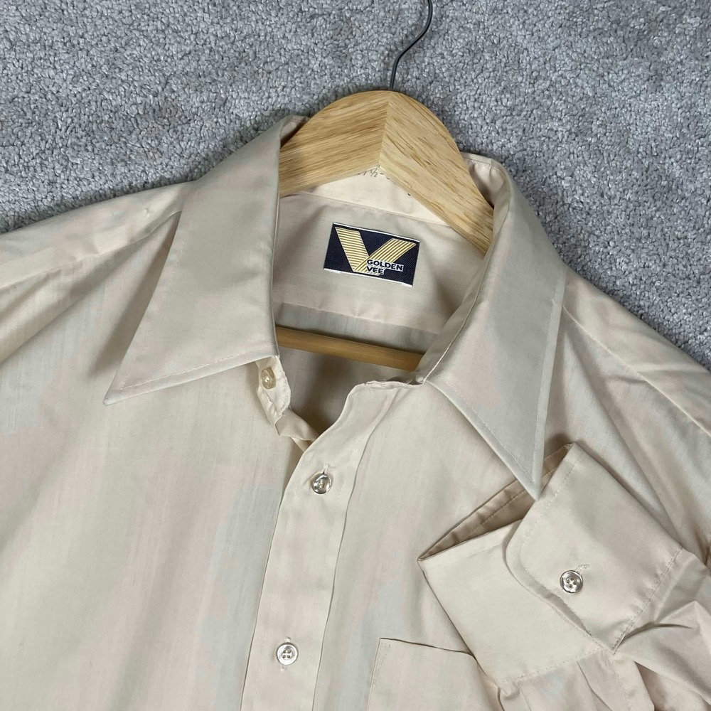 Vintage 70s Golden Vee Disco Shirt Mens 17.5-34 Yellow Kodel Dagger Collar 60s